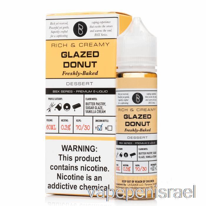 סופגניה חד פעמית מזוגגת Vape Israel - סדרת Bsx - 60 מ"ל 6 מ"ג